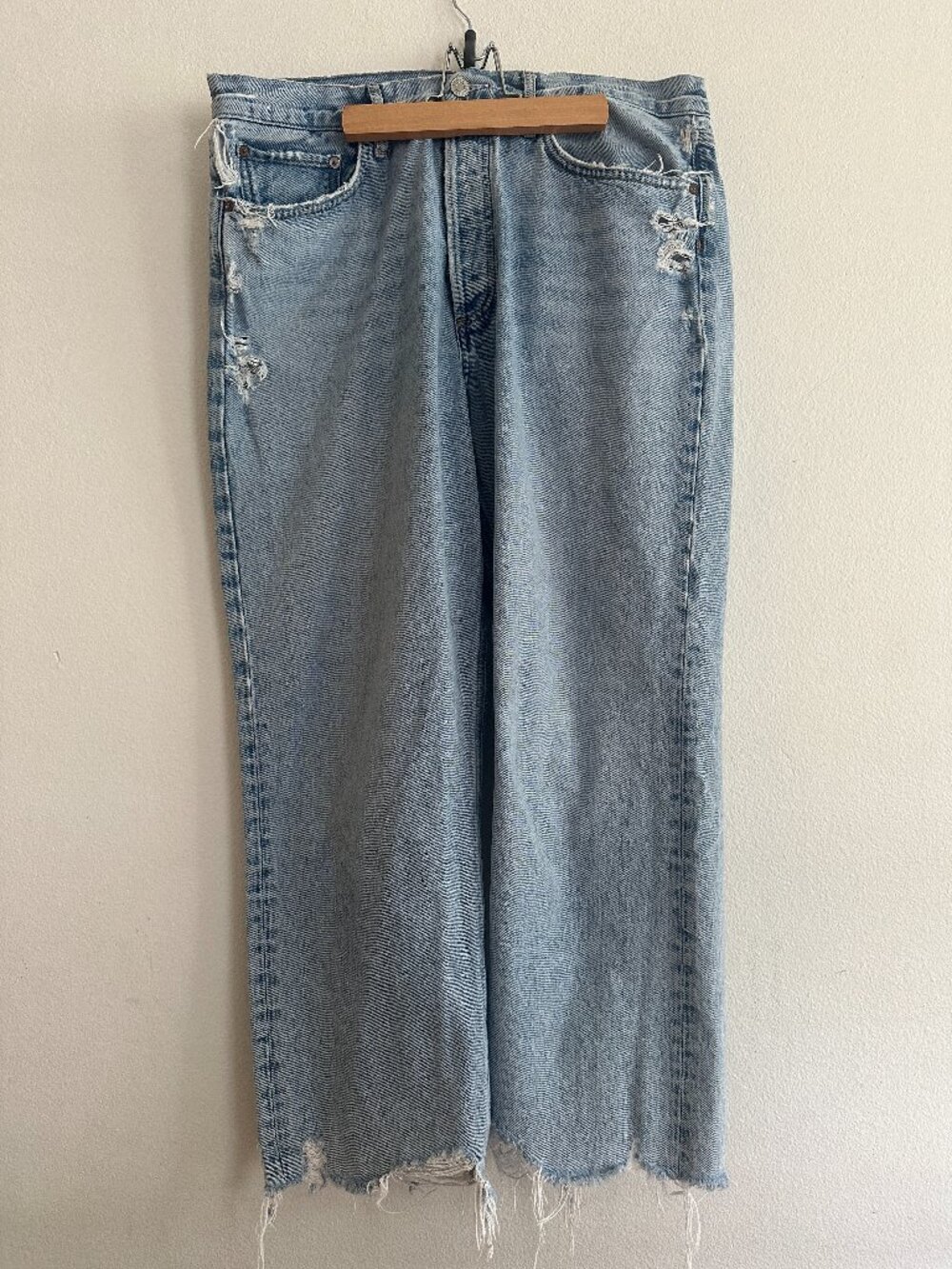 AGOLDE '90s High Waist Frayed Crop Organic Cotton Jeans, Nerve, Size 32